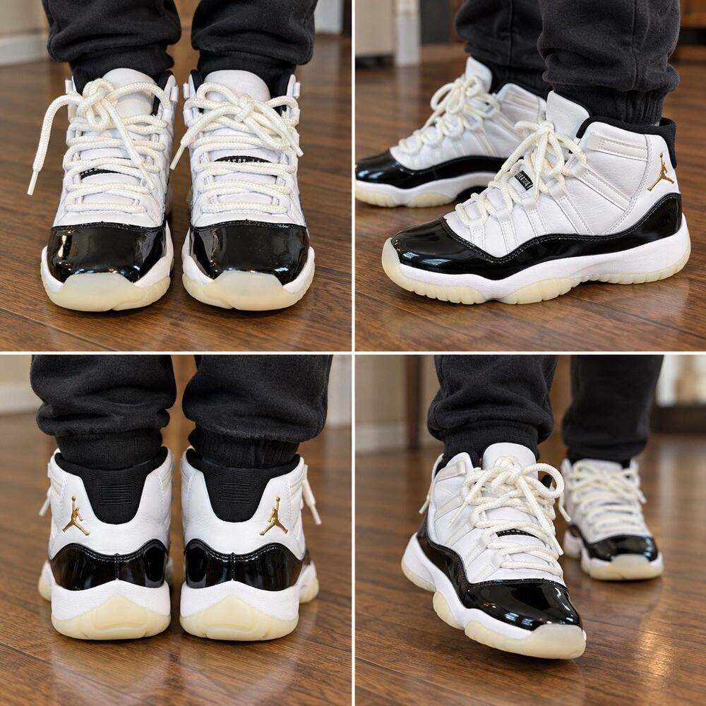 Air Jordan 11 Retro GS Gratitude DMP 6Y White Black Gold 378038-170